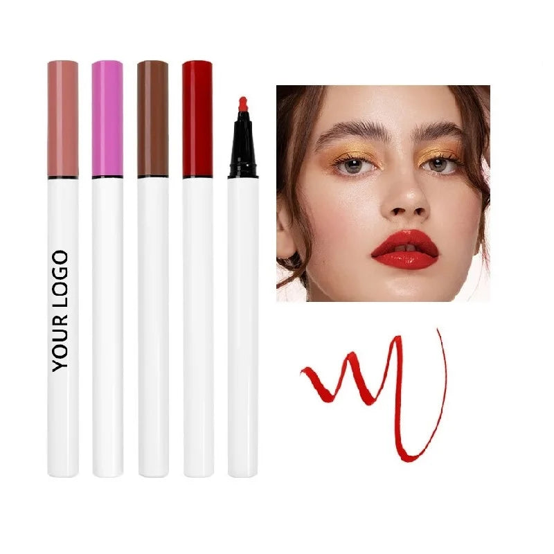 Custom Logo Makeup Smudge Proof Natural Waterproof Long Lasting Quick Dry Lipstick Color Liquid Lip Stain Makeup Pen Lip Liner