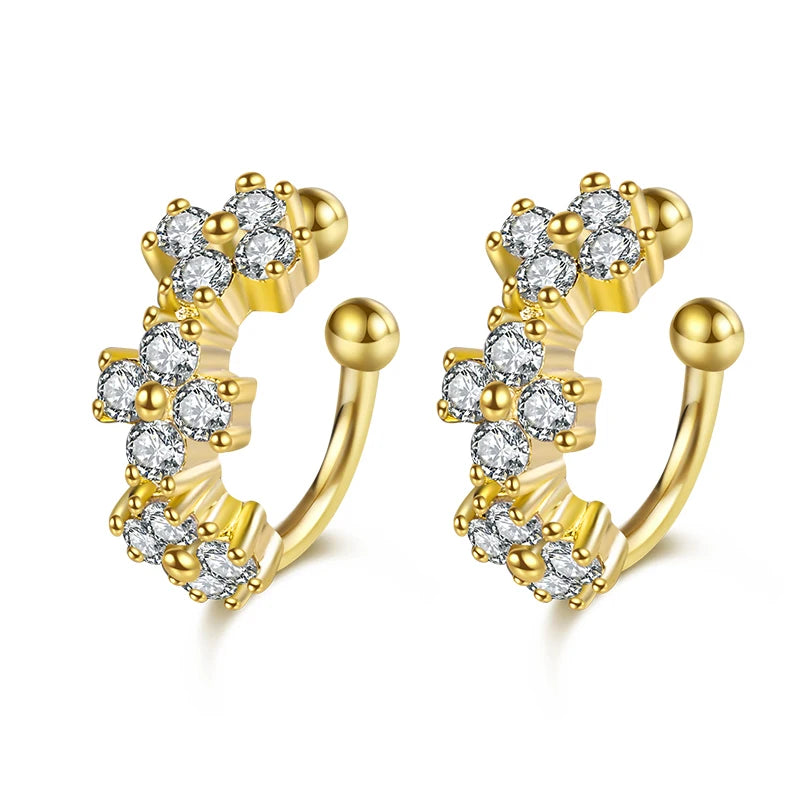 2022 New Popular Irregular Zircon Clip-On Earrings 18K Gold Plated Trendy Jewelry for Women Bridal Gift