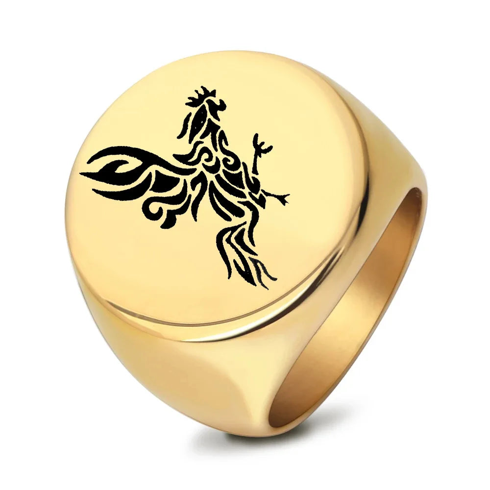 2022 Hot Sale Chinese New Year Fashion Accessories Stainless Steel Round Ring Zodiac Rooster Ring for Women Men