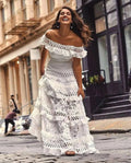 New Coming Boho Maxi Swing Dress Lady Off Shoulder White Lace for Wedding Dress