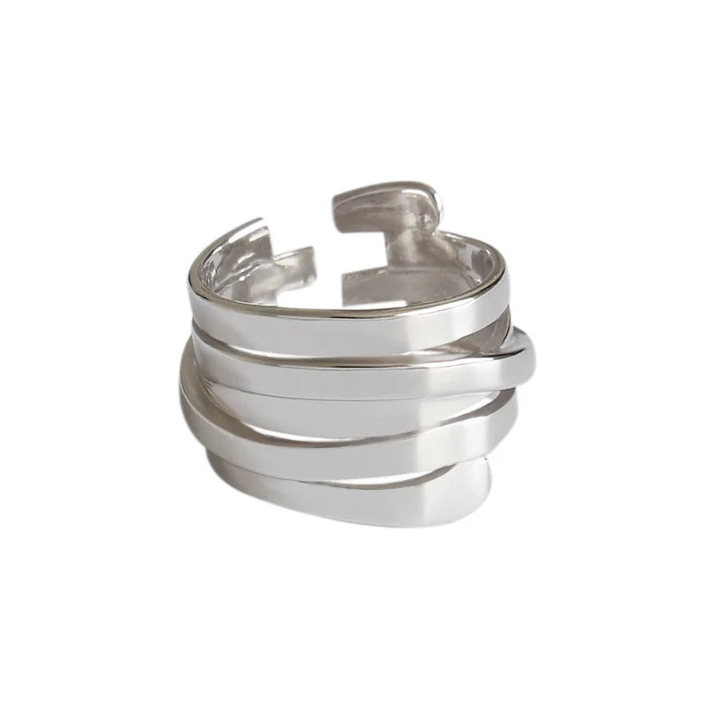 Multiple Layers Silver Jewelry Irregular S925 Sterling Silver Fashion Open Adjustable Rings for Women HJZ520