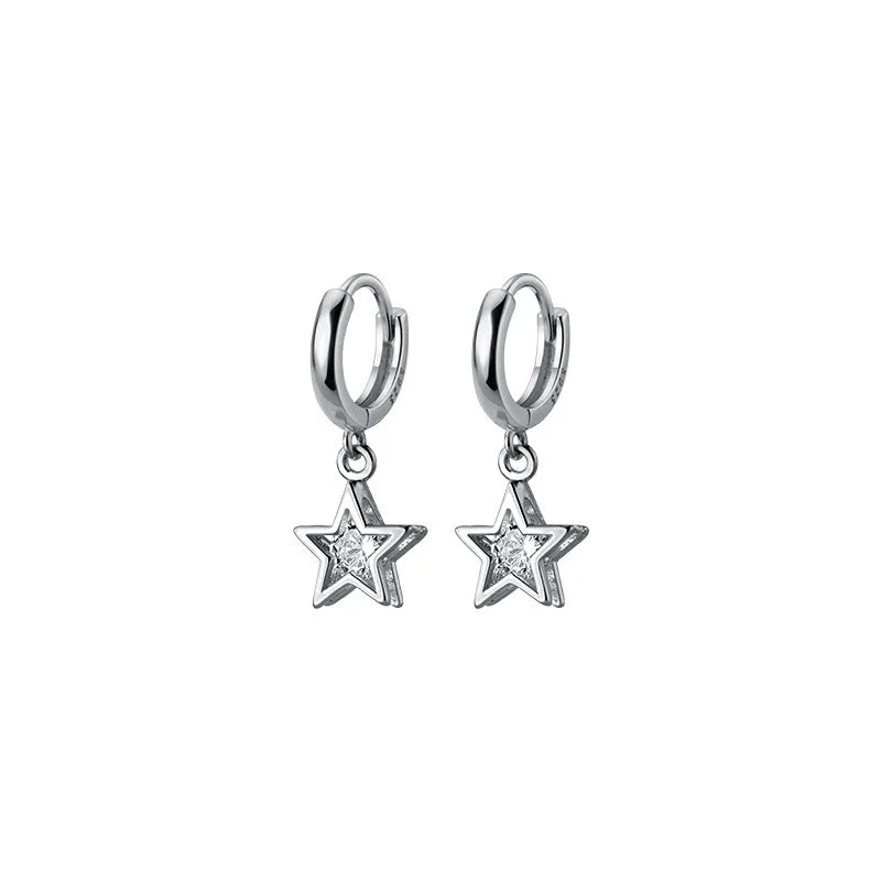 Factory Wholesale 925 Sterling Silver CZ Zircon Star Hoop Earrings for Women Wedding Jewelry Gifts