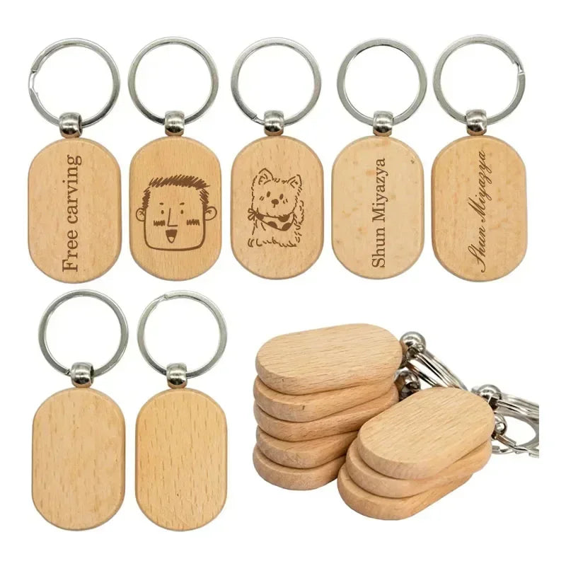 Free Customized Wooden Keychain Personalized Blank Wood Engraved Keyring for Gifts Home Decor Wholesale