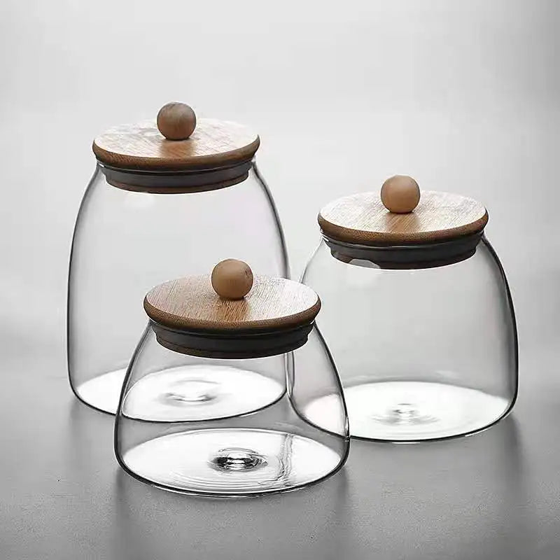 Borosilicate Glass Storage Jar with Bamboo Lid for Tube Shaped Glass Storage Jar for Glass Spice Jar with Wooden Lid