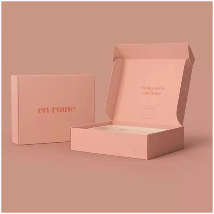 Custom Logo Colored Gold Foil Corrugated Paper Pink Cosmetic Packing Shipping Mailer Boxeses