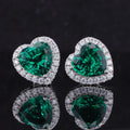 18K White Gold Heart Shape Colombian Color Earring Lab Emerald Studs