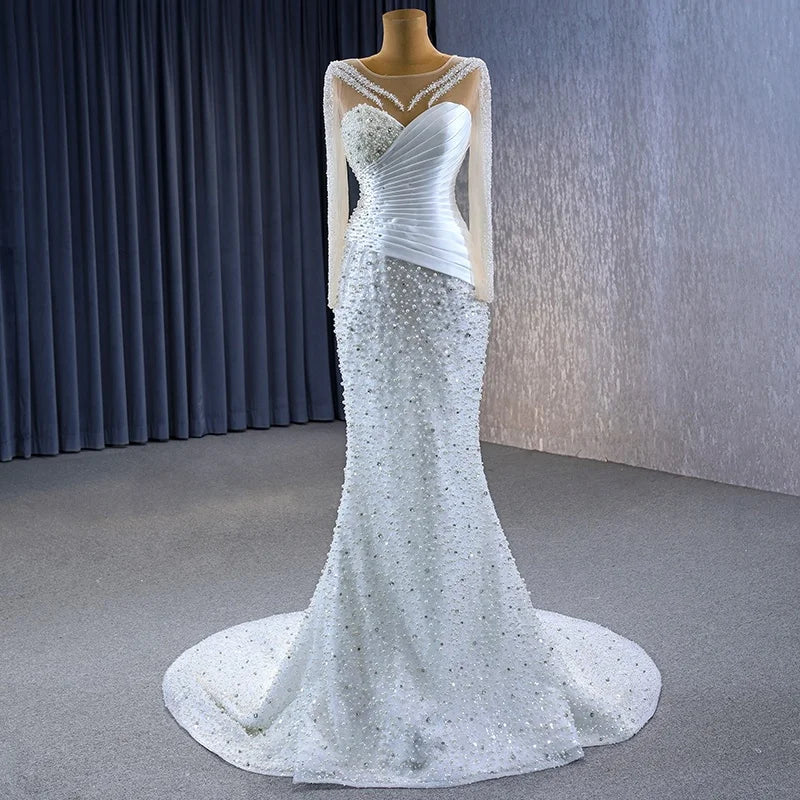 Jancember 231098 Fashion Illusion Sequins Beaded Mermaid Wedding Dresses With Veil