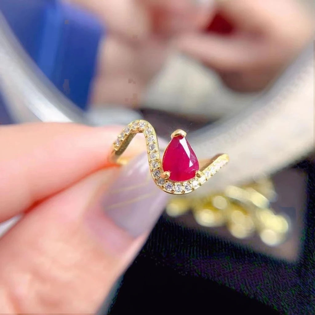 Custom Vintage Ruby 925 Sterling Silver Ring Natural Stone Adjustable with Rose Gold Plating Luxury Wedding Party Classic Style