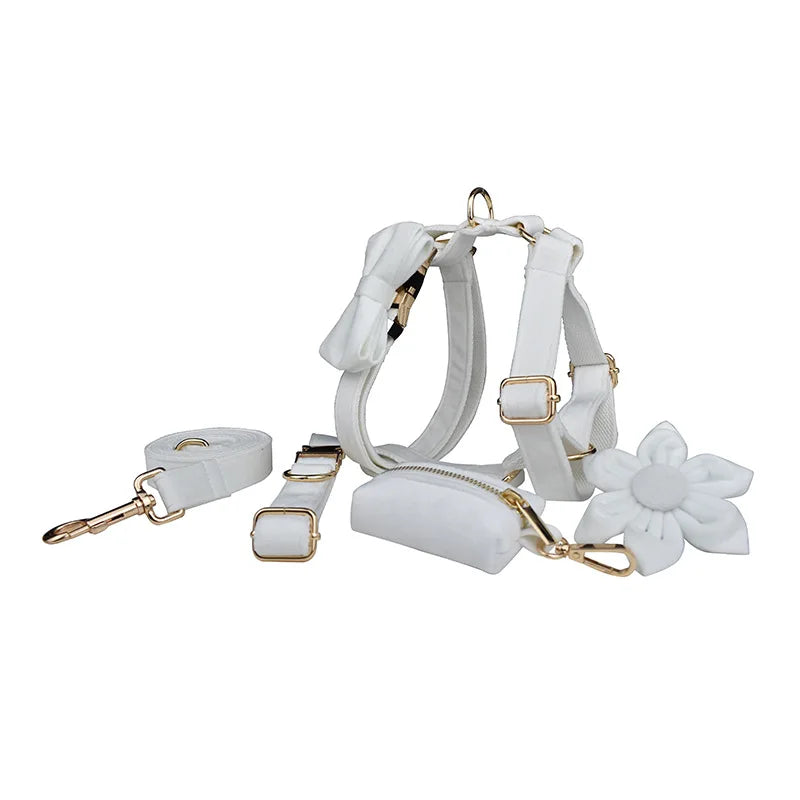 Drop Shipping Custom Dog Leash and Harness Set S-XL Pet Walking Accessories Puppy Bow Tie and Pop Bags Holder