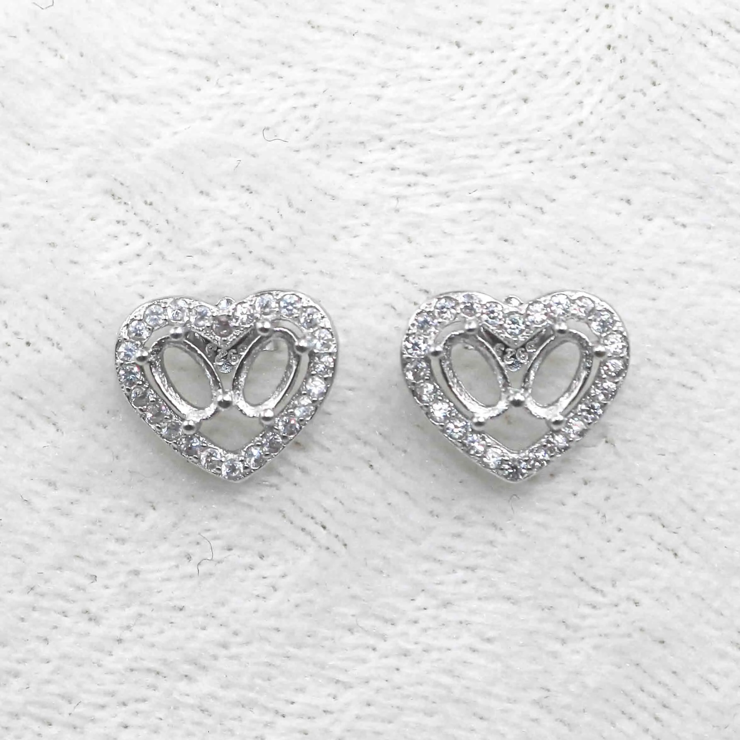 Sterling Silver 3*5mm Semi Mount Stud Earrings Empty Frame Support Blank Setting S925 Base Without Center Stone DIY for Inlay