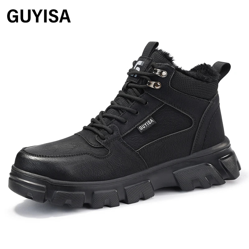 GUYISA Autumn Work Safety Shoes Fashion Leather Steel Toe Outdoor Sports Industrial Construction Rubber/EVA European Standard