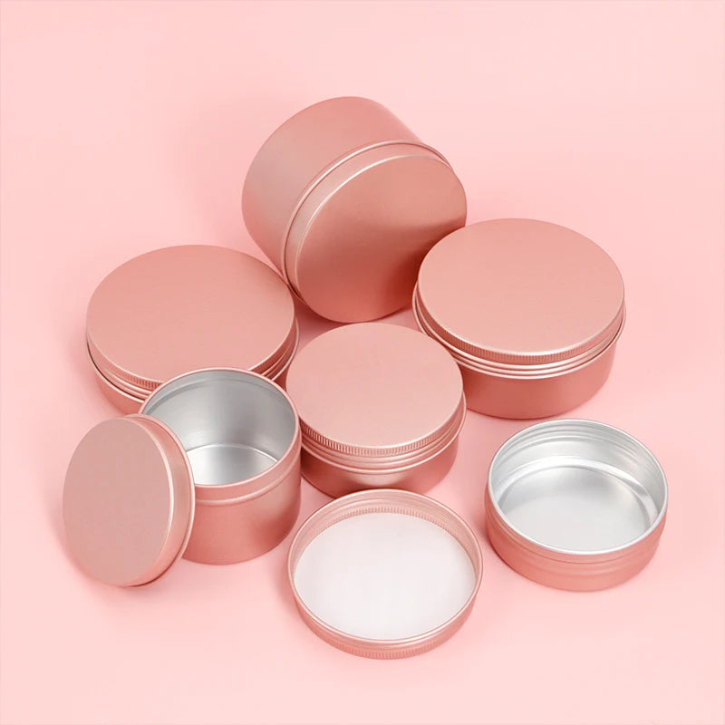 Custom logo 10ml 50ml Matte pink Metal Packaging Round Tea Tin Can Metallic Aluminium Container Jar Candle Tins with Lids