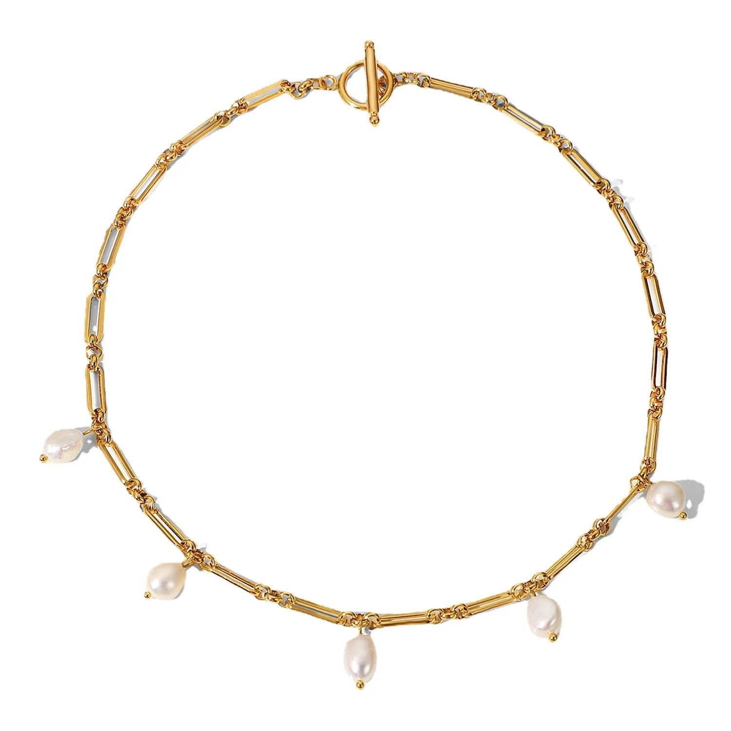 Natural Freshwater Pearls Tassel Necklace Stainless Steel Collar Necklace 18k Gold Neck Chains for Woman