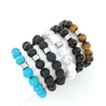 New Hot Selling Wholesale Custom 10mm Beads Stainless Steel Magnet Charm Stretch Natural Stone Lava Bead Bracelet for Couple