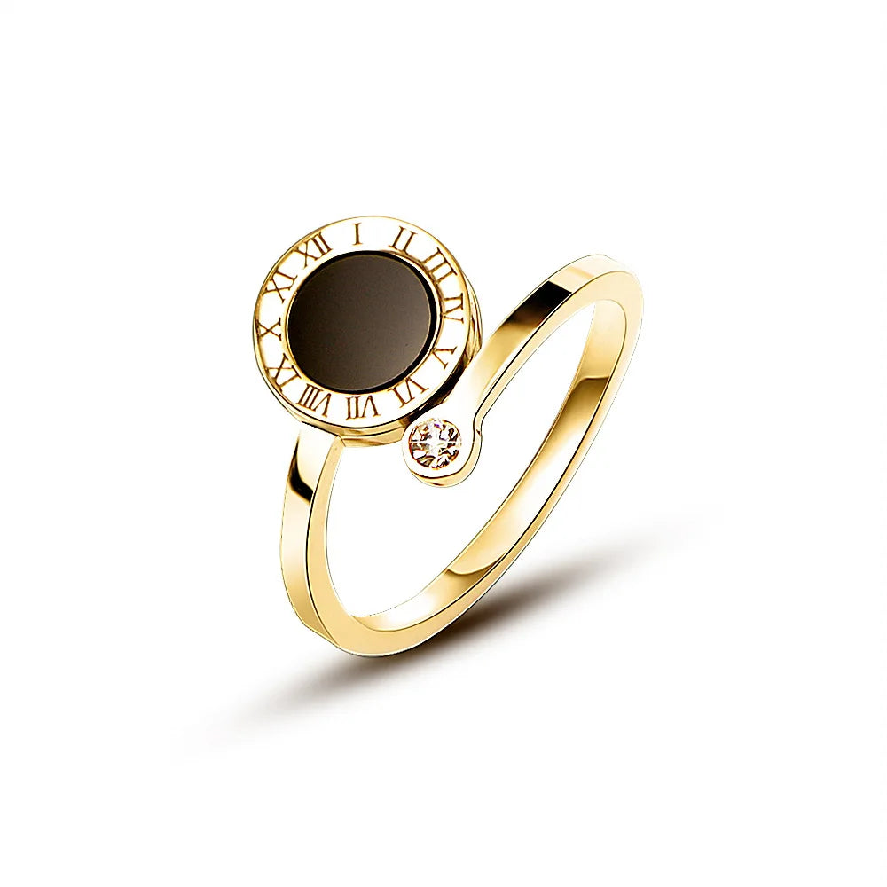 High Quality Roman Number 18k Gold Plating Titanium 316l Stainless Steel Resizable Ring for Women Jewelry