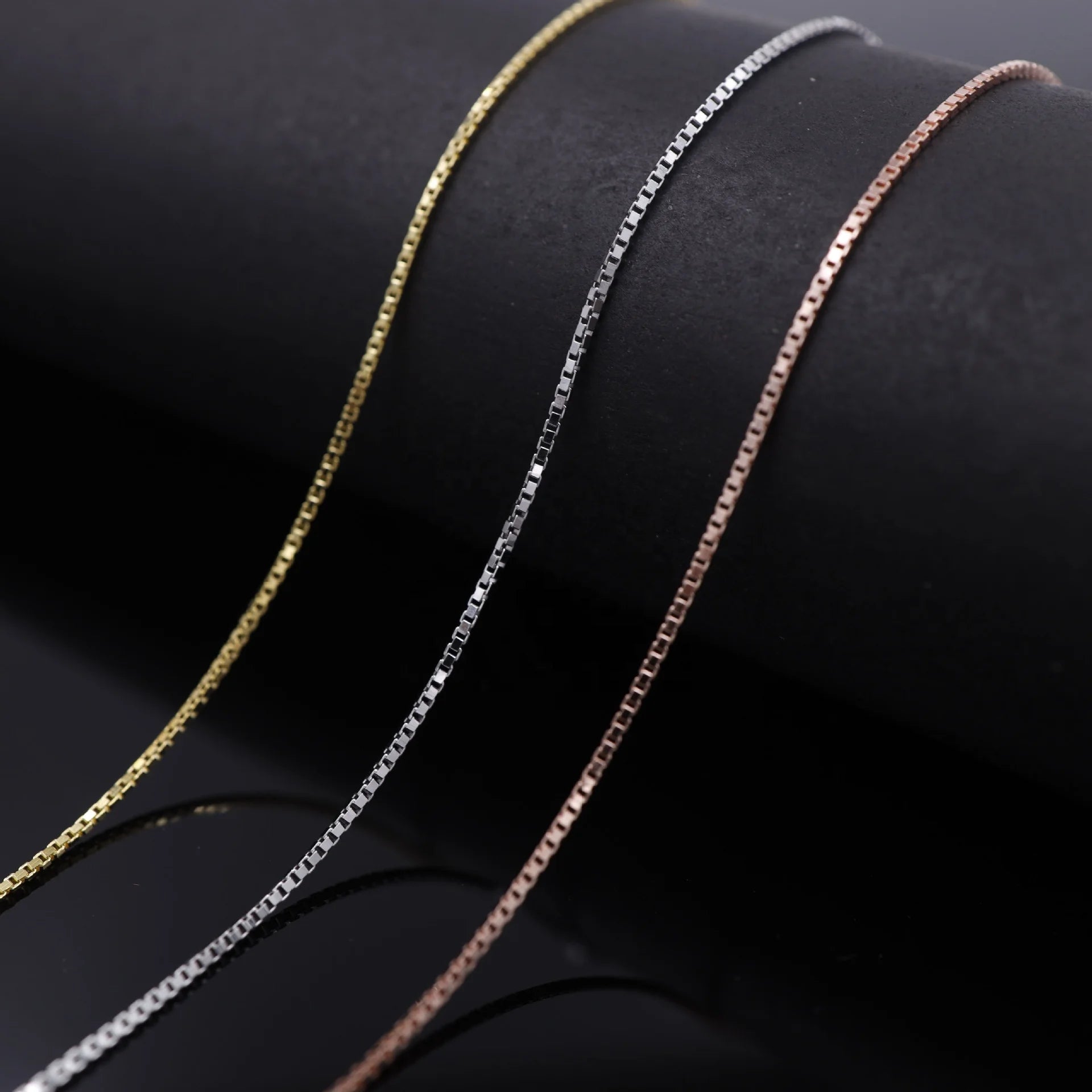 Wholesale Fashion Jewelry Italian S925 Box Chain Silver Gold Plated Necklace Thin 0.75mm 1mm Clavicle Necklaces Square Box Chain