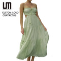 Liu Ming 2025 Hot Sale Women Sexy Hollow V-Neck Dress - Sleeveless Loose Fit Summer Dress (OEM/ODM Custom)
