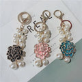 Women Girl  Pink Flower Cute Bag Charm Key Holder  Metal Camellia Flower Imitation Pearl Keychain