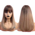 OEM/ODM Ombre Brown Blonde Wigs With Bangs Natural Straight Synthetic Wigs Perruque Fournisseur Peluca De Cabello Natural