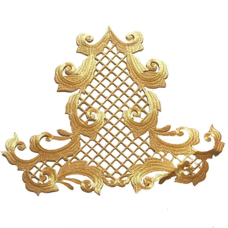 Baroque Gold Applique Embroidery Iron-on Patch Stickers Custom With Glue Sil Color Clothing Gress Heat Transfer Garment Patches