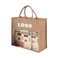 Eco Friendly Customized Logo Plain Clear Pvc Window Linen Jute Gift Shopping Tote Bag With Jute Handles