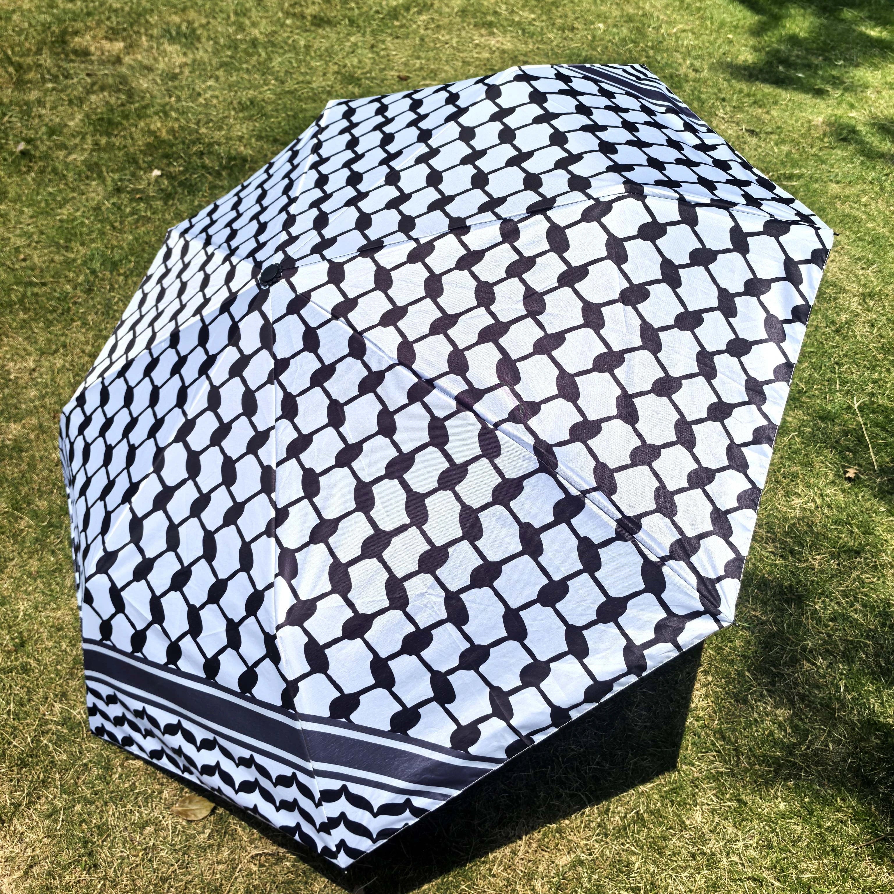 Semi-Automatic Palestine Keffiyeh Umbrella UV Printed Portable Outdoor Use for Rain and Sun Protection