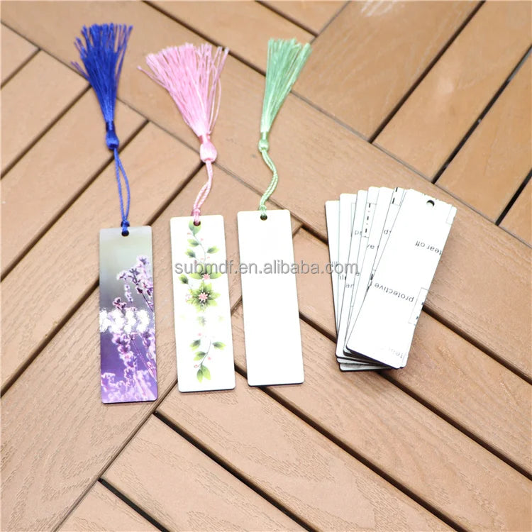MDFSUB Rectangle Double-sided Bookmark Wood Craft DIY Printable Sublimation Blanks MDF Tassel Bookmark With Protective Film