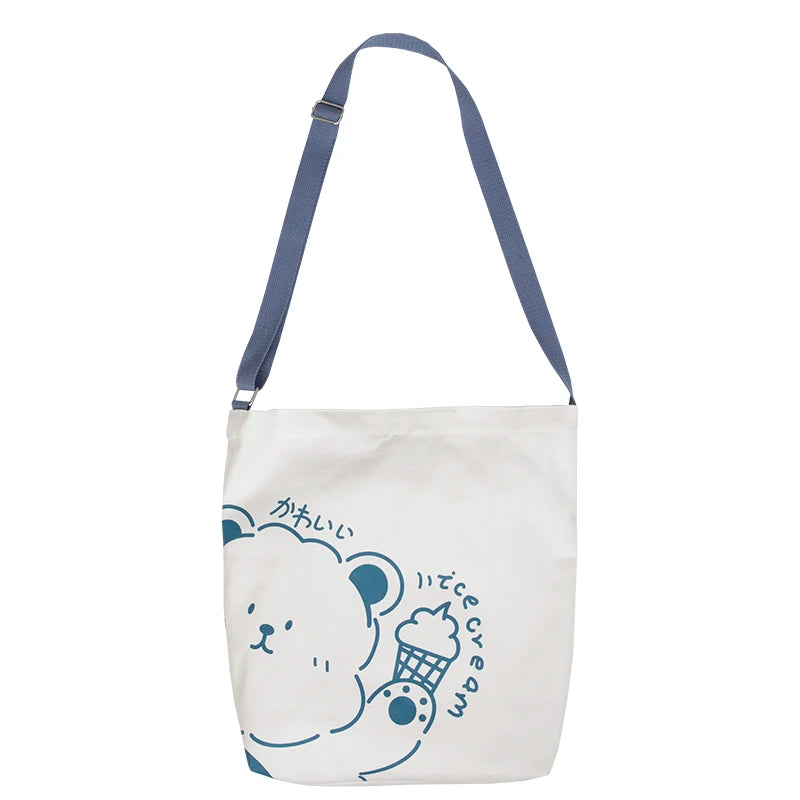 Customized Eco-Friendly Canvas Cotton Tote Shopping Bag Medium Flat Size Custom Logo Printing Screen Letter Pattern Crossbody