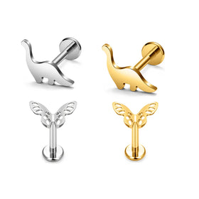 10pcs G23 ASTM F136 Titanium Ear Studs Dinosaur Butterfly Shape Tragus Cartilage Daith Earring Body Piercing Wedding Gift