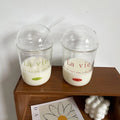 New Arrival Ins Summer clear Glass Cup with Straw Creative Girl Heart Hot Selling Glass Water Cup