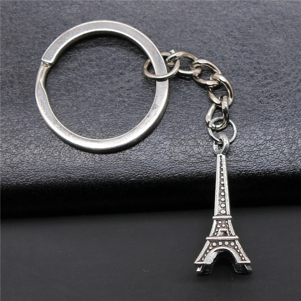 WYSIWYG 29x11x11mm Zinc Alloy Antique Silver Plated 3D Eiffel Tower Key Chain Souvenirs Gift for Women P1-ABD-C13050