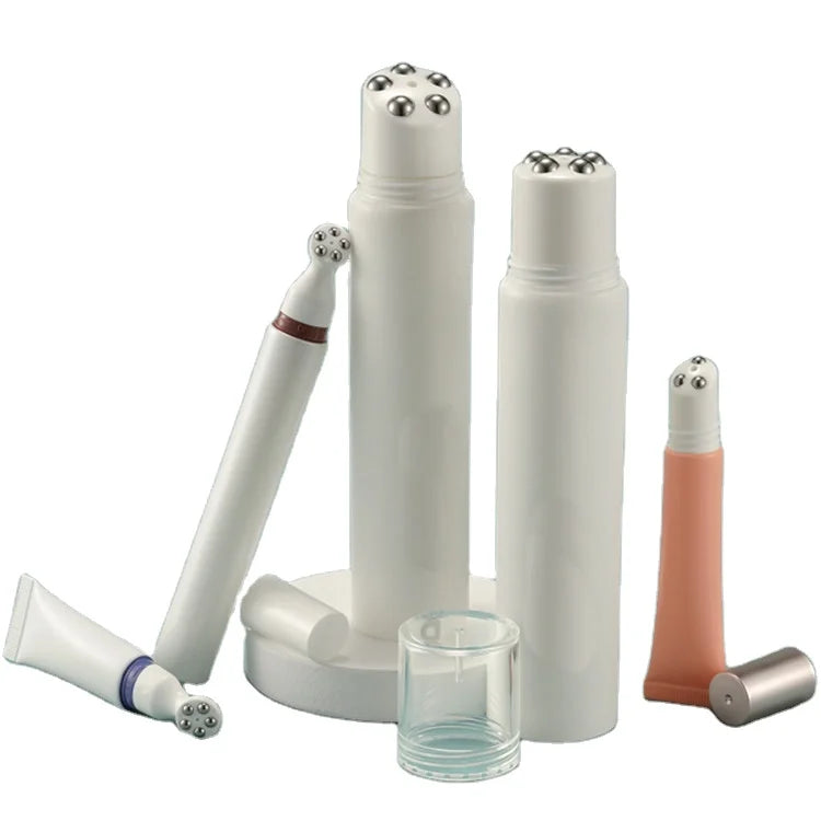 Customized Cosmetics Eye Cream Plastic Tube with Roller Vibration Massage Tube Packaging Roller Ball Brush Multi Functional Head