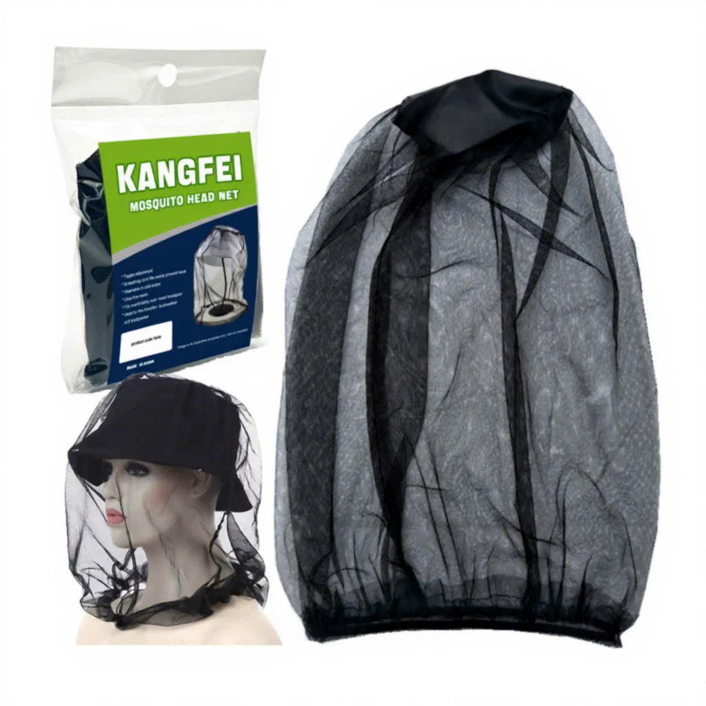 Black/White Fine Mesh Adult Mosquito Head Net Lightweight Breathable Polyester Face Cover for Camping Portable Bug Headnet