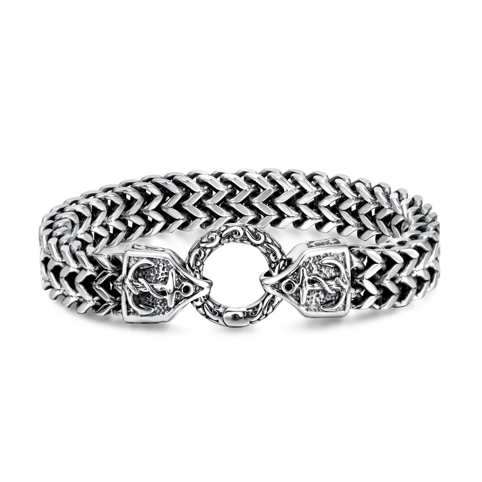 High-Polished Stainless Steel Cuban Chain Anchor Bracelet for Men Titanium Steel Chunky Metal Hip-Hop Bangle Trendy Geometric