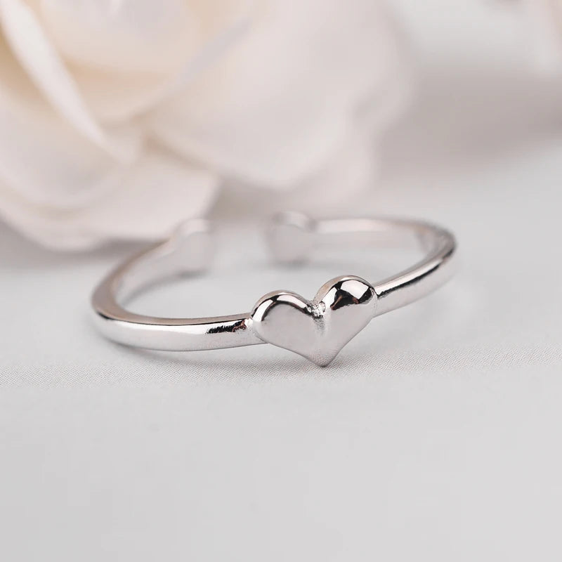 Hot Sale Silver Plated  Heart Ring for Women Original Fashion Jewelry Gift Open Adjustable Finger Ring