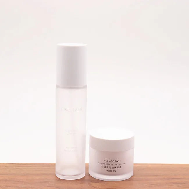 Cylinder Shape Glass Frosted Pump Cream Bottle Skincare Packaging Cosmetic Pump Plastic Bottle