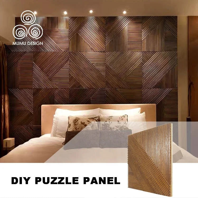 MUMU 3D Geometric Square Fluted Decor Glamorous Fashion Puzzle Interior Solid Wood Cladding Wall Panel