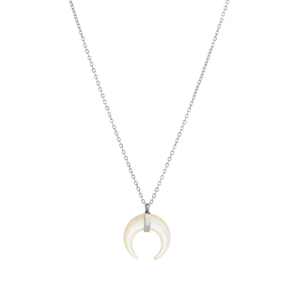Top Fashion White Cowry Horns Pendant Necklace Link Chain Natural Shell Moon Stainless Steel for Mother's Day Anniversary Gift