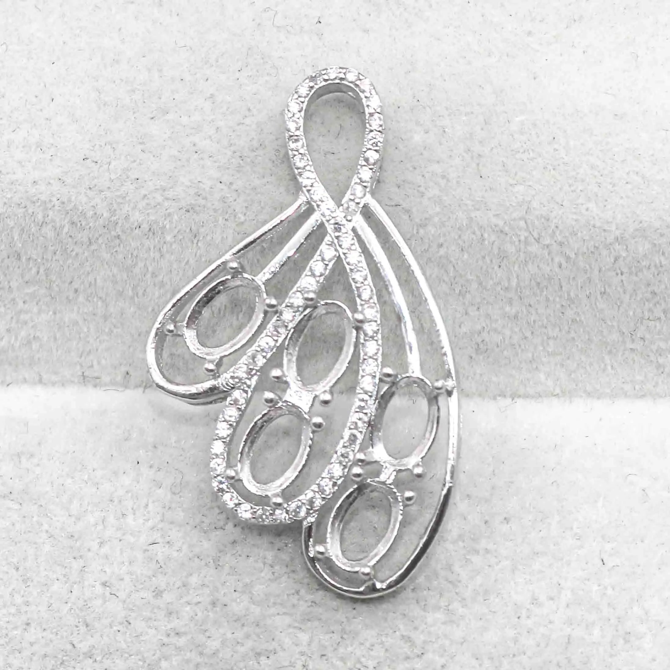 Sterling Silver 4*6/5*7mm Semi Mount Pendant Empty Frame Blank Support Setting S925 Base Hold Without Center Stone for DIY Inlay