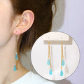 Hypoallergenic 18K Gold Plated Stainless Steel Long Tassel Rhinestone Pendant Earring Fashion Crystal Drop Earrings for Women