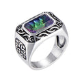 Men's Fancy Colorful Crystal Stone Inalid Vintage Finger Band Stainless Steel Antique Style Engraving Nobleman Ring Wholesale