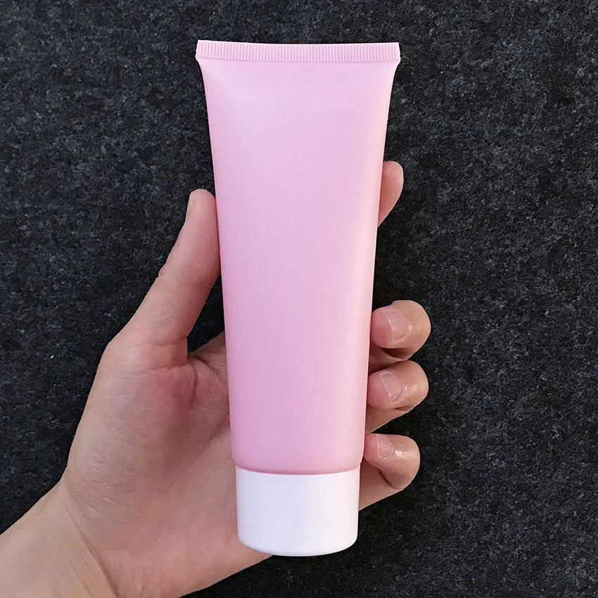 Matte Pink 100g PE Soft Plastic Tubes UV Printing Label Airless Squeeze Bottle Containers Refillable for Eye Cream Blush