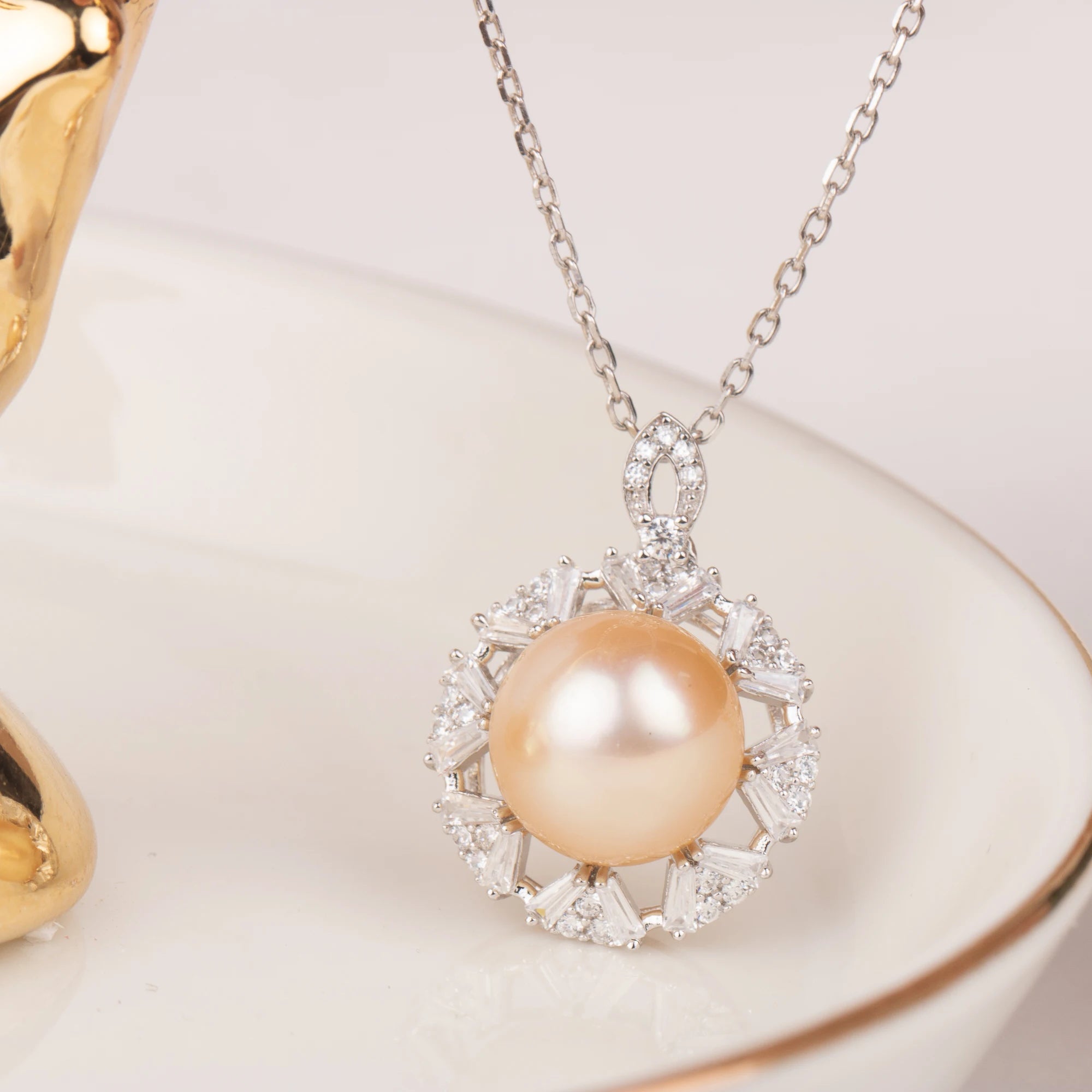 Southsea Gold Pearl Pendant Accessory 925 Sterling Silver Engagement Jewelry Necklace for Women