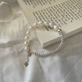 Handmade 925 Sterling Silver Freshwater Pearl Round Beaded Bracelet Women Fine Jewelry