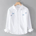RNSHANGER New Long Sleeve White Shirts Men Spring Summer Daily Casual Cotton Linen Shirt Breathable Chinese Embroidery Shirt