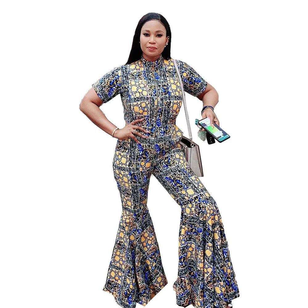 On Sale African Women's Jumpsuit Stretch Wide Leg Digital Print Zipper African Fashion Design Women's Wear Jumpsuits