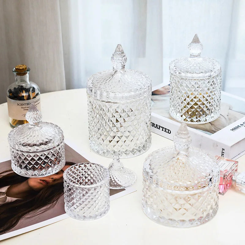 China Factory Wholesale Cylindrical Shape Lid square Glass Candy Jar