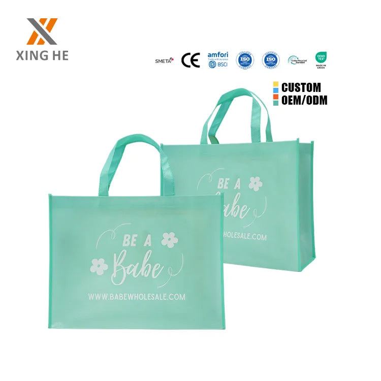 Custom Printed Reusable Recyclable Grocery Shopping Bags Non-Woven Fabric Tote Bags Letter Folding Woven Cloth Laminated PP