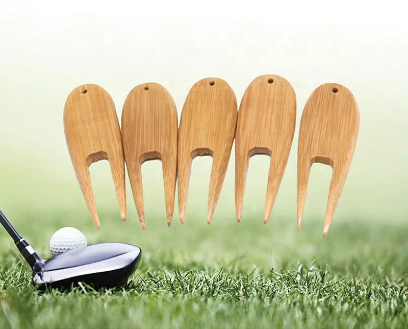 Hot Selling Biodegradable Bamboo Golf Ball Green Pitch Fork Premium Divot Repair Tool From Golf Products