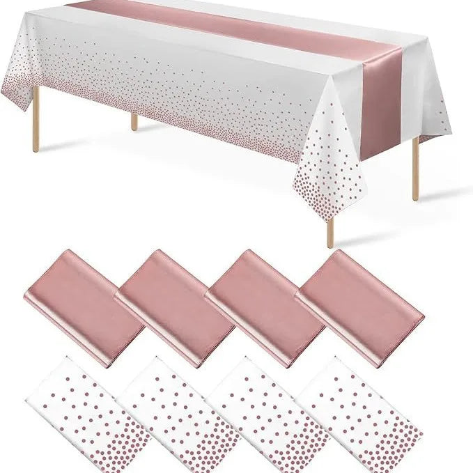 Simple Convenient Pink Gold PEVA Tablecloth for Parties Disposable Cover Decorations for Birthday Wedding Anniversary Party